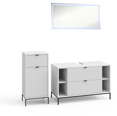 Vicco Badmöbel-Set Eliza, Weiß, 100 cm, besteht aus Waschbeckenunterschrank, Spiegelschrank und Midischrank