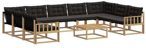 vidaXL Outdoor-Sofagarnitur mit Kissen 10 pcs Weiß und Schwarz, Garten, modernes Sectional Sofa, strapazierfähige Außenmöbel für Patio, Lounge-Set für Terrasse