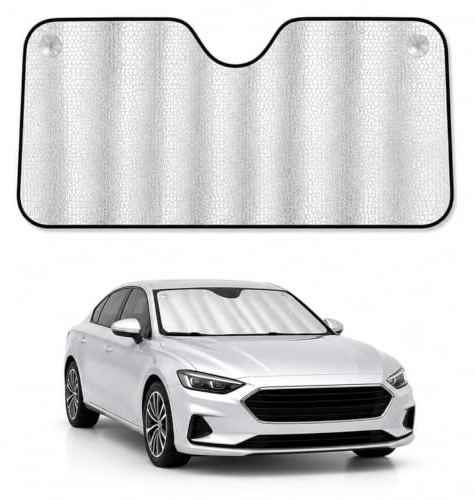 BESCH Parasol para Parabrisas Delantero Plegable, Protector Solar Reflectante para Coche, Parasol Térmico Universal con 2 Ventosas, Protección UV, Medidas 130 x 60 cm