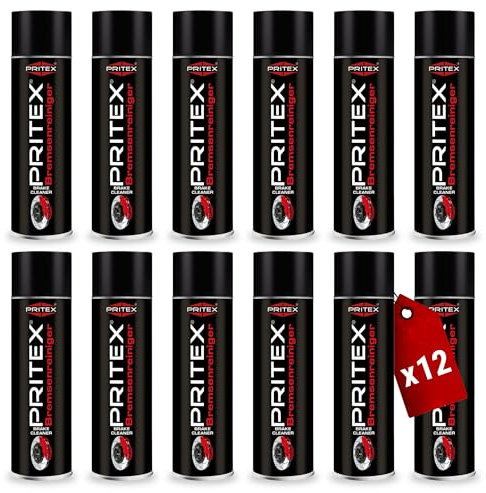 PRITEX – Bremsenreiniger Spray 12 x 500 ml – Auto Teilereiniger zur Entfettung von Bremsen, Kupplungen, Motor- & Maschinenteilen – rückstandsfrei & umweltneutral PREMIUM QUALITÄT
