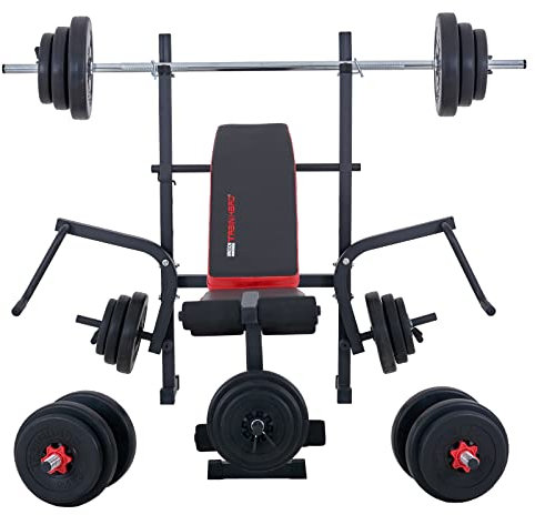 Train Hard Hantelbank Beincurl Butterfly, geprüft und zertifiziert nach EN 957, mit Lang- und Kurzhantelstange und 70kg Hantelscheiben