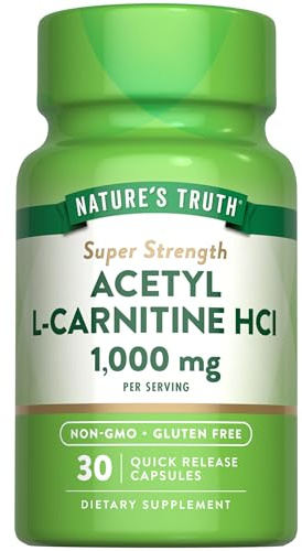 Nature's Truth Acetyl L-Carnitine 1000mg | 30 Capsules | Super Strength | Non-GMO & Gluten Free ALCAR Supplement