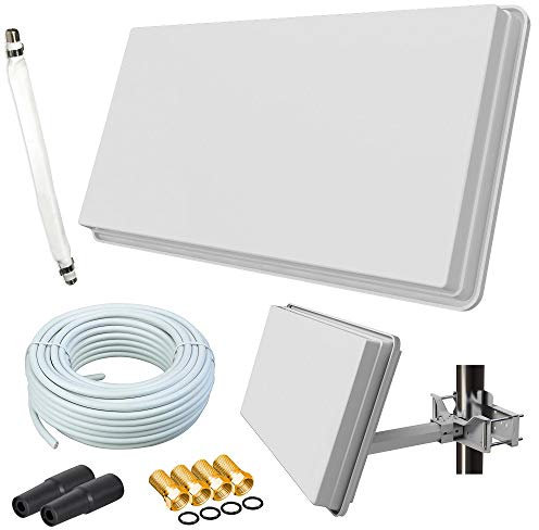 netshop 25 Selfsat H30D1+ Flachantenne Single mit Fensterhalterung + 10m Kabel Anschluss Set (1 Fensterdurchführung + 4 F-Stecker + 2 Wetterschutztüllen)