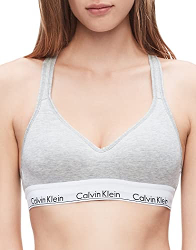 Calvin Klein Women's Modern Cotton Lightly Lined Bralette Non-Wired and Non paded , Grey Heather, Medium