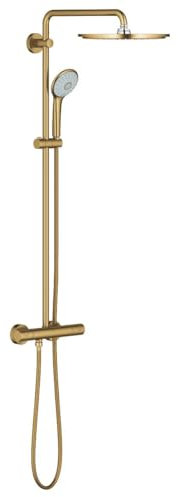 GROHE Euphoria 310, Duschsystem wassersparend (31cm Regendusche mit Duscharmatur, Thermostat mit Verbrühschutz, Sicherheitssperre bei 38°C, Duschkopf mit 3 Strahlarten), gold, 26075GN0