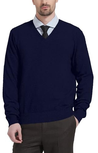 Kallspin Pull Tricot pour Homme en Laine à Col en V et à Manches Longues (Bleu Marin, XXL)