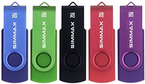 SIMMAX USB Flash Drives 5 Pack 16GB Memory Stick Swivel Design USB 2.0 Flash Drive Thumb Drive Zip Drives (16GB Blue Green Black Red Purple)