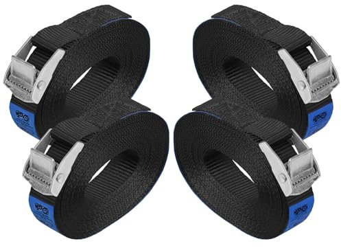 Lashing Strap Tension Belt Buckle Strap - Black - in different lengths and quantities loadable up to 250 kg DIN EN 12195-2, 4 pieces 2.5 cm x 6 m