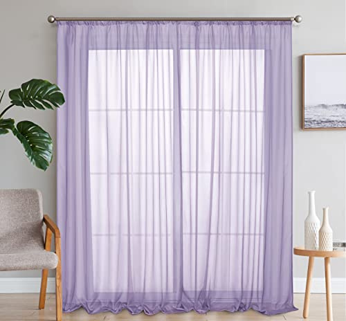SIMPVALE 2er Set Gardinen Vorhang Schlafzimmer Transparent Vorhänge mit Schienenhaken für Wohnzimmer, Violett, BxH 140x175cm