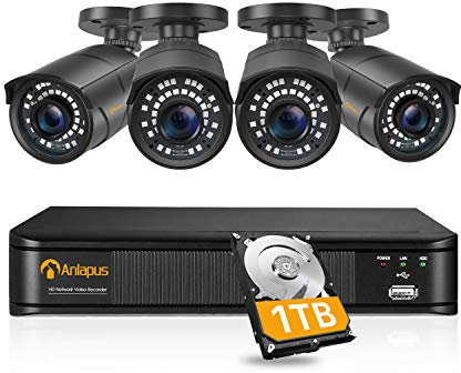 Anlapus 8CH 5MP PoE NVR mit 1TB Festplatte und 4 Outdoor 5MP POE Überwachungskamera Set für Innen und Außen, IP66 Wasserdicht Metallgehäuse