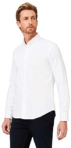 kiğili KIGILI Oxford Shirts for Men - Smart Casual Long Sleeve Slim Fit 100% Cotton White Button Down Collar Shirts (Size: S-15.2 Neck)