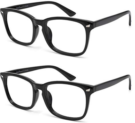 Cyxus Blaulichtfilter Brille Ohne Stärke Herren Damen 2 Stücke, Computer Gaming Brille UV Schutzbrille Gegen Kopfschmerzen, Klassisches Retro Glasrahmen (Schwarz)