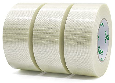 BOMEI PACK Filamentklebeband Bidirektional, Verstärkt Filamentband 50 mm x 50 m für Hochleistungsverpackungen, 3 Rollen