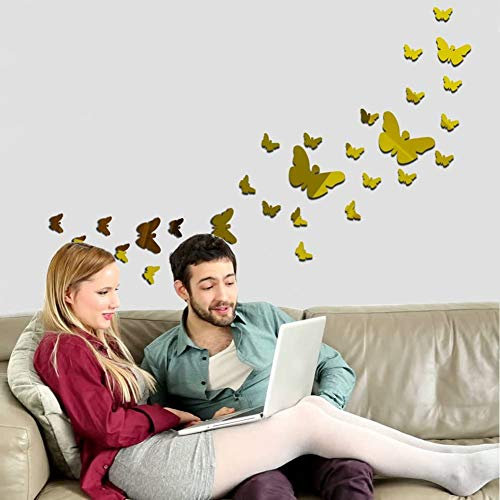 30 Pezzi Farfalle Adesive da Parete Oro Longivia® Adesivi Murali Farfalle Decorative da Parete a Effetto 3D Specchio Stickers Copri Parete Salotto Bagno Cucina Decoro Muro per Casa
