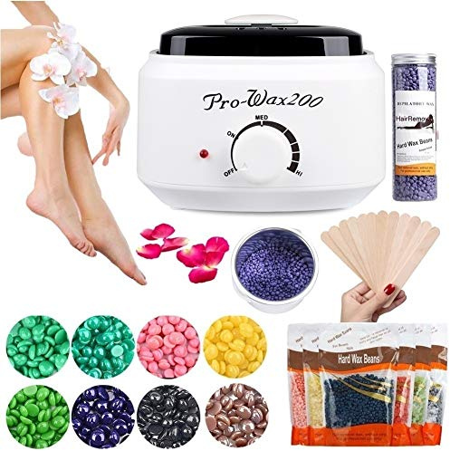 Apore Wachswärmer Wachs Haarentfernung, Wachsmaschine Set Wax Warmer Heater Waxing Kit Wachserhitzer, Wax Enthaarung Set (Weiß+100g Wachsbohnen+10Stücke Holzspateln)