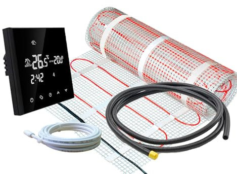 Elektrische Fußbodenheizung SunPro für Fliesen 160 W/m² - Komplett-Set mit Thermostat RT-50 touch/schwarz (11 m² - 0,5 x 22 m)