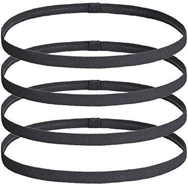 Haarband Herren, 4 Stück Schwarz Elastische Haarbänder Sport für Männer Damen, Dünn Nicht Rutschend, Sport Stirnbänder für Fitnessstudio/Hockey/FußBall/Tennis/Yoga