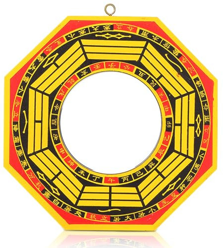 HERCHR Bagua Spiegel, Chinesischer Traditioneller Feng Shui Spiegel Konvexer Konkavspiegel Lucky Bagua Spiegel, Taoistischer Holzspiegel Exorzismus Amulett Magischer Spiegelschutz