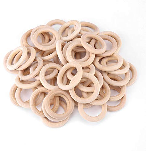 50 Stück Holzringe 50mm, Makramee-Holzringe, 50 mm/2,0 Zoll große unvollendete Massivholzkreise für DIY Handwerk Anhängerverbinder Schmuckherstellung