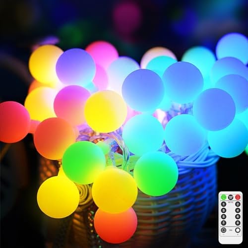 JXLEDAYY 12 M 100 LED Fairy Lights Battery Operated Globe String Lights Multicolored Christmas Lights with Remote 8 Modes Waterproof for Bedroom Patio Garden Party Indoor Decorations