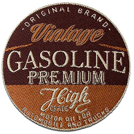 Vintage Gasoline Motorrad Auto - Aufnäher, Bügelbild, Aufbügler, Applikationen, Patches, Flicken, zum aufbügeln, Größe: 6,6 x 6,6 cm