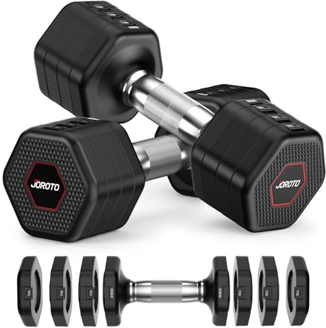 JOROTO Hanteln Set, 4-in-1 Verstellbare Hanteln Kurzhanteln 2er Set, 2–5 kg | mit Verchromtem Rutschfestem Griff, Geeignet für Männer und Frauen, für Krafttraining, Fitness und Heimtraining (Schwarz)