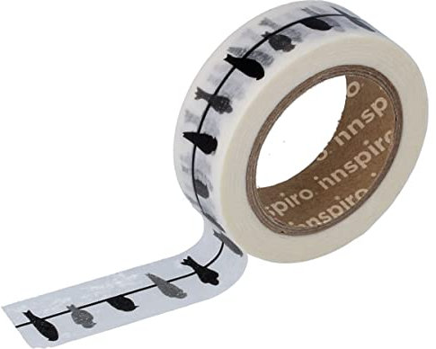INNSPIRO Masking Tape Washi Vögel schwarz 15 mm x 10 m Serie Deco