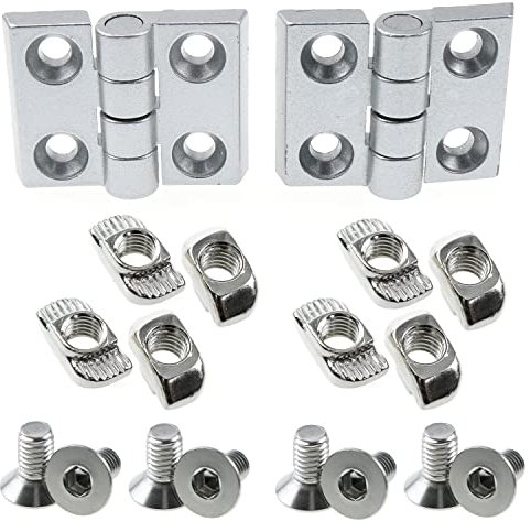 LUORNG 2teiliges AluminiumprofilScharnierInstallationsSet, Metallscharnier mit Schraubenmutter für 3030 8 mm SchlitzAluminiumprofilExtrusionsrahmen (2 x Scharnier aus Zinklegierung, 8 x
