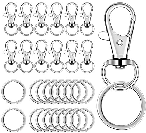 100 Stück Karabinerhaken Schlüsselanhänger, Silber 50 Karabinerhaken mit 50 Edelstahl Schlüsselringe Ringe, Abnehmbare Drehverschlüsse, Metall Schlüsselring Haken Clips für Schmuck DIY Handwerk