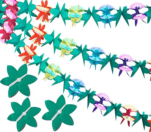 G2PLUS 3 Stück Hawaii Papiergirlanden - 9M Sommer Tropische Garland - Deckenhänger Papier Girlande für Luau Hawaii Party Babyparty