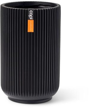 Capi Europe - Gefäß hoch Groove Black & Gold - 14x22 - Schwarz - Öffnung Ø12 - Blumentopf für drinnen - BGVBL433