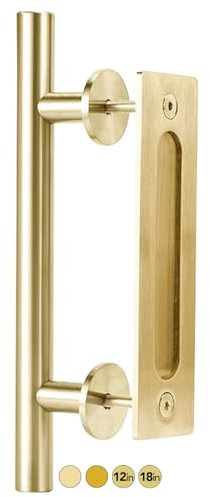 Rio Salto 12 Brushed Brass Gold Barn Door Handle Sliding Door Pull Large Heavy (Gold - 1pack)