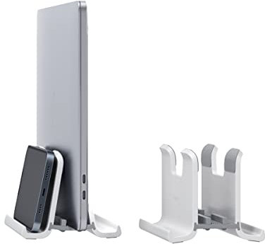 Hagibis Supporto verticale per laptop da scrivania per supporto di blocco a gravità per risparmiare spazio migliora il flusso d'aria per MacBook Pro, Mac Mini, Surface, HP, Dell (Gen2 bianco)
