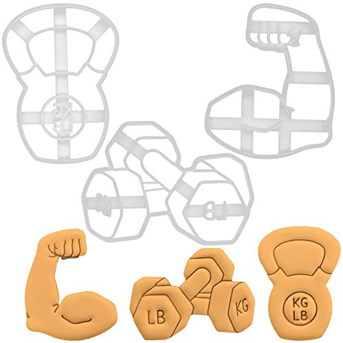 Sat von 3 Gewichtheben cookie cutters (Kettlebell, Hantel, Gebeugter Bizeps), 3 Teil
