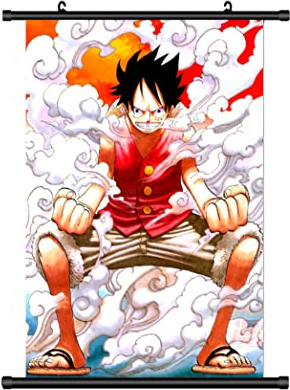 Großes 60x90CM One Piece Kakemono Rollbild | Anime Manga Stoffposter Wallscroll | Wanddeko Geschenk | Motiv: Ruffy Gear 2