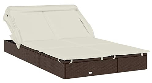 vidaXL Transat 2 Places avec Toit Pliable Marron 213x118x97 cm, Chaise Longue, Chaise Longue d'extérieur, lit de Salon, lit de Repos