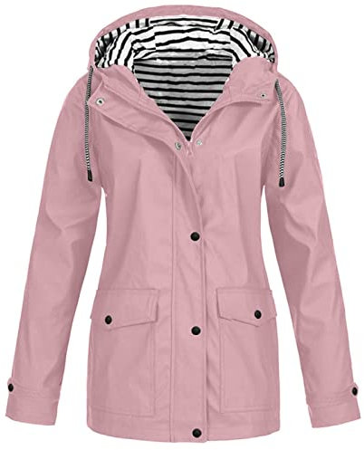 TAELU Coupe-Vent Femme, Veste Marin Bleu Marine Manteau Fille Sports Fashion Long Printemps Blouson Polyester Bouffante Manches longues à Capuch Manteau Femme Plaine avec Poches Confortable Rose 3XL