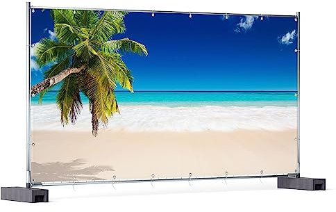 Wallario XXL Outdoor-Poster für Garten oder Balkon Südseestrand in der Karibik mit Palme, Motivbanner Größe: ca. 340 x 173 cm, Outdoor-Bild