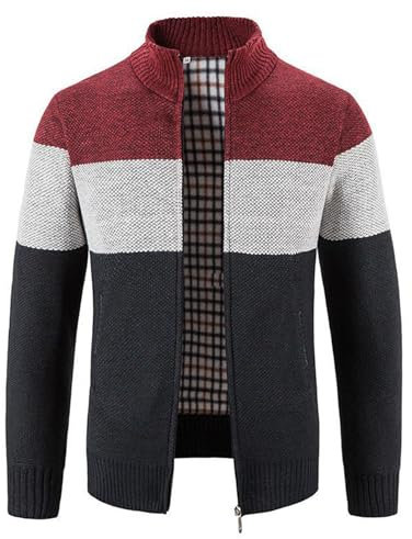 OlyljpinZ Uomo Cardigan Giacca Maglia Pieno Zip Isolamento Pullover Lana Stand Collare Cappotto Invernale Color Block in Pile Maglione a Manica Lunga