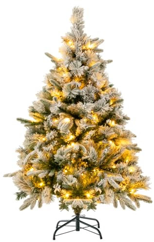RELAX4LIFE Künstlicher Weihnachtsbaum mit Schnee, mit 150 warmweißen LEDs, 135 cm, Tannenbaum für Weihnachten-Dekoration, aus PE & PVC, Schnellaufbau Klappsystem