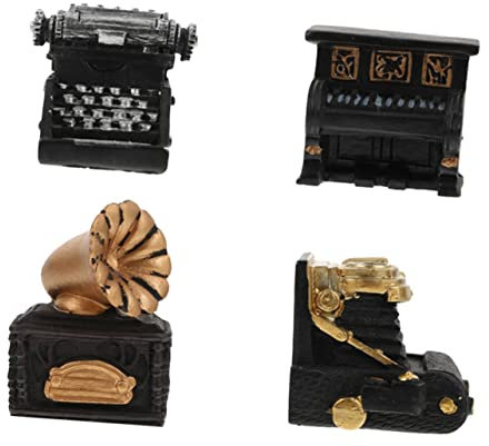 Artibetter 4 Stück Vintage-Ornamente Retro-videorecorder Miniatur-Schreibmaschine Miniaturartikel Miniatur-zubehör Kleine Phonographenfigur Miniaturvorräte Harz Puppenhaus Minifiguren Kind
