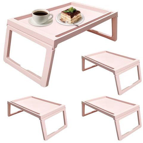 Confezione da 4 vassoi da letto con gambe pieghevoli, vassoio pieghevole da 68,1 x 35,6 cm, con manici e gambe pieghevoli in plastica, vassoi per cibo per mangiare sul letto, sul divano, vassoio per