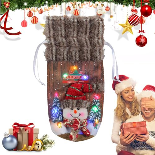 Housse lumineuse pour bouteille de vin | Sac créatif pour bouteille de vin - Porte-bouteille de vin lumineux et décoratif pour table à manger de Noël, décoration de bureau d'hiver Cenmoo