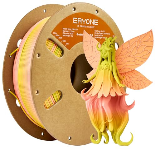 ERYONE Matte PLA 3D Drucker Filament 1.75mm, Matte Gradient Rainbow PLA, Maßgenauigkeit +/- 0.03 mm, 1 kg 1 Spule, Mattes mehrfarbiges PLA, Matter finanzieller Farbverlauf (Rosa & Gelb grün)