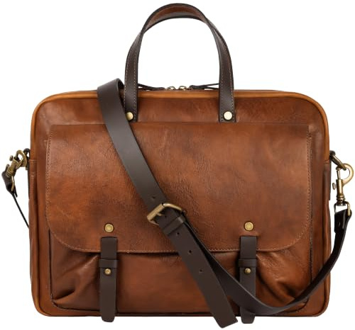 Time Resistance Leder-Aktentasche – Laptoptasche aus Vollnarbenleder – Computertasche – Business-Tasche