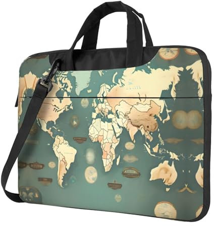 FWJZDSP Bolso retro del ordenador portátil del mapa del mundo bolso elegante del ordenador portátil a prueba de golpes para el transporte único y seguro del ordenador portátil