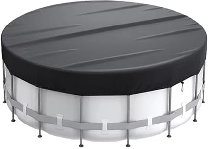 PEESHON Round Pool Cover,6ft 8ft 10ft 12ft 15ft,Swimming Pool Cover,Waterproof and Dustproof Pool Cover with Drawstring Design Increase Stability(Black 15ft)
