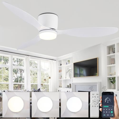 Large Ceiling Fans with Lights and Remote, Indoor Ceiling Fans with Lamps, Silent 6 Speeds with Timer, 3 CCT Selectable, Reversible DC Motor, Modern 3 Blade Ceiling Fan Lights Living Room Lounge-White
