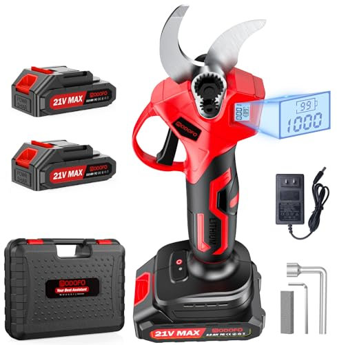 Potatura elettrica potenziata, potatore di potenza wireless da 1,4 pollici di diametro di taglio con display LCD, cesoie per motore brushless con 2000 mAh x 2 batterie