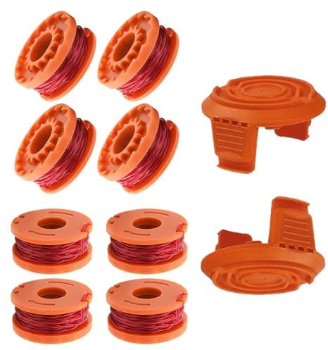 KJLEEN 10 Pack Worx WA0010 Strimmer Spool Ø1.65mm 3m Long Lawn Mower Strimmer Wire Replacement for Worx Grass Strimmer Line with WA6531 Spool Cover Compatible with Worx Weed Eater Trimmer Line Refills